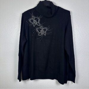 DG2 Women's Black Beaded Turtleneck Pullover Sweater Plus 3X